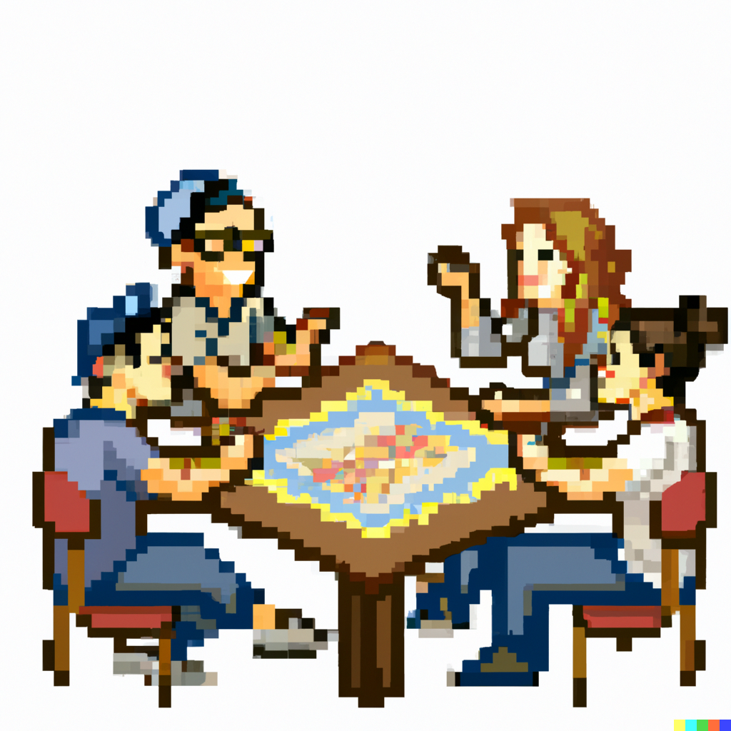 DALL·E-2023-02-05-09.52.08-A-pixelart-of-a-group-of-male-and-female-friends-playing-a-board-game-