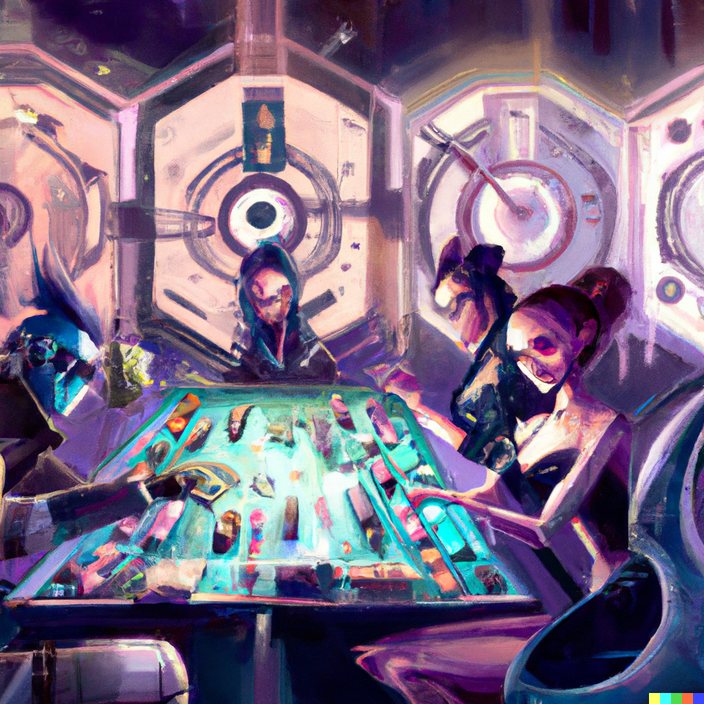 DALL·E-2023-02-05-09.58.39-A-cyberpunk-painting-of-a-group-of-male-and-female-friends-playing-a-board-game-