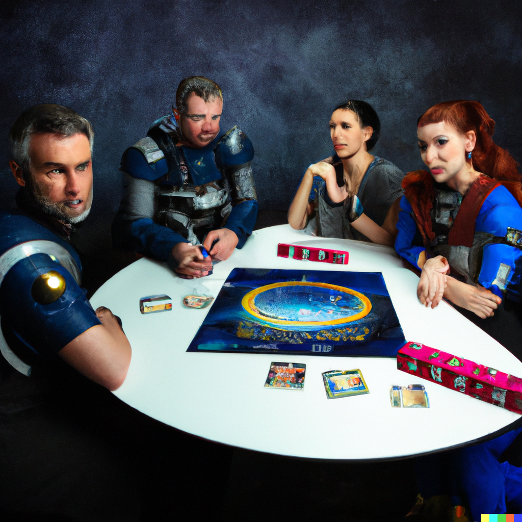 DALL·E-2023-02-05-10.02.04-A-science-fiction-space-movie-poster-of-a-group-of-male-and-female-friends-playing-a-board-game-